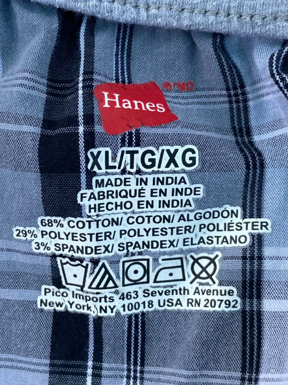 Men XL 40-42in Hanes Tagless Woven Stretch Plaid Pajama Lounge Pants Grey Black